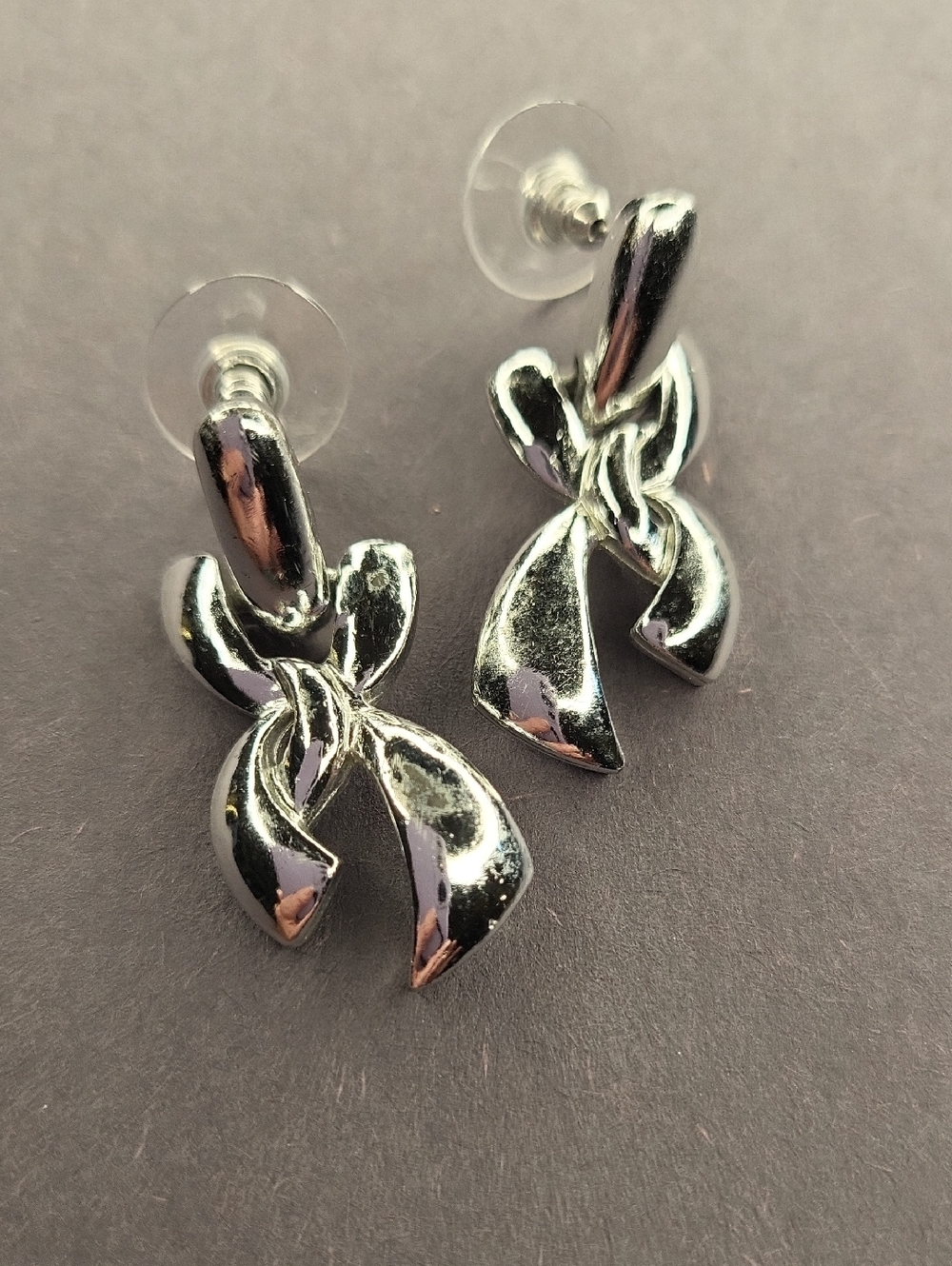Silver-Tone Ribbon Drop Earrings